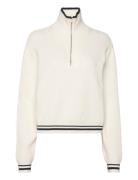 Striped Sweater With Zip Tops Knitwear Jumpers White Mango