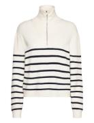 Striped Sweater With Zip Tops Knitwear Jumpers White Mango