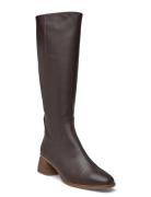 Boots - Block Heel With Zipper Lange Støvler Brown ANGULUS