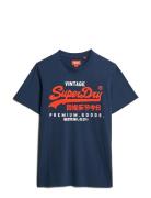 Duo Vintage Logo T Shirt Tops T-Kortærmet Skjorte Navy Superdry