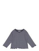 Striped Cotton T-Shirt Tops T-shirts Long-sleeved T-Skjorte Navy Mango