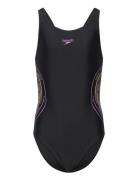 Girls Placmement Muscleback Sport Swimsuits Black Speedo