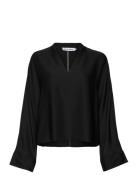 Nina V-Neck Silk Blouse Tops Blouses Long-sleeved Black Ahlvar Gallery