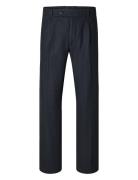 Slh196-Straight Alberto Wool Pant Bottoms Trousers Casual Navy Selecte...