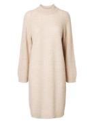 Slflulu Ls High Neck Knit Dress Knælang Kjole Beige Selected Femme