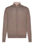 Merino Zip Cardigan Tops Knitwear Full Zip Jumpers Brown Morris