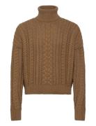 Cable-Knit Cotton-Blend Turtleneck Tops Knitwear Turtleneck Khaki Gree...