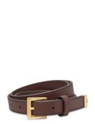 Pebbled Leather Skinny Belt Bælte Brown Lauren Ralph Lauren