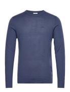 Merino Knit O-Neck Tops Knitwear Round Necks Blue Lindbergh