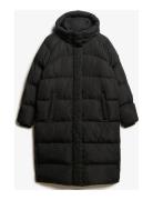 Longline Hooded Puffer Jacket Foret Jakke Black Superdry