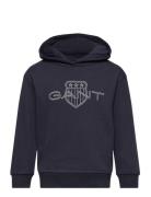 Relaxed Contrast Shield Hoodie Tops Sweatshirts & Hoodies Hoodies Navy...