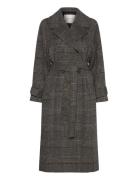 Large Checked Wool Trench Coat Trenchcoat Frakke Brown GANT