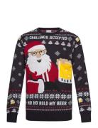 Ho Ho Hold My Beer Sweater Tops Knitwear Round Necks Navy Christmas Sw...