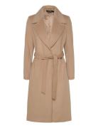 Belted Wool-Blend Wrap Coat Uldfrakke Frakke Beige Lauren Ralph Lauren