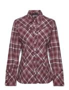 Check Cotton Shirt Tops Shirts Long-sleeved Burgundy Mango