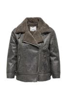 Carbetty Bonded Aviator Biker Otw Læderjakke Skindjakke Grey ONLY Carm...