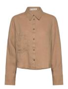 Cropped Linen Shirt Tops Shirts Linen Shirts Brown Mango