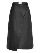 Slfamalia Mw Wrap Leather Skirt Skirts Knee-length & Midi Skirts Black...