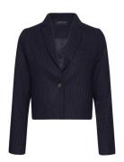 Paula Pinstripe Wool Blend Cropped Blazer Blazers Cropped Blazers Navy...