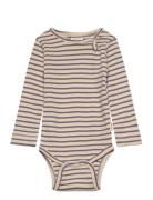 Body L/S Modal Striped Bodies Long-sleeved Beige Petit Piao