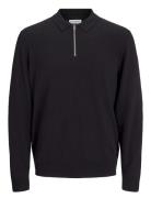 Jjeemil Knit Polo Half Zip Ls Noos Tops Knitwear Half Zip Jumpers Blac...