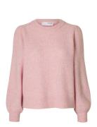 Slflulu Ls Knit Rib O-Neck Noos Tops Knitwear Jumpers Pink Selected Fe...