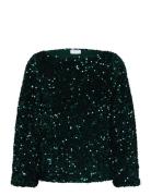 Vifaith Boat Neck L/S Sequin Top/Vol Tops Blouses Long-sleeved Green V...