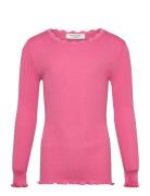 Beatha Silk T-Shirt W/ Lace Tops T-shirts Long-sleeved T-Skjorte Pink ...