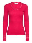 Rwbenita Silk Ls O-Neck Lace T-Shir Tops T-shirts & Tops Long-sleeved ...