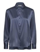 Jade Silk Shirt Tops Shirts Long-sleeved Blue Rosemunde