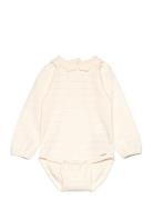 Body Ls Jacquard Bodies Long-sleeved Cream Minymo