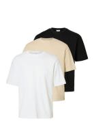 Slhlooseoscar Ss O-Neck Tee 3 Pack Tops T-Kortærmet Skjorte White Sele...