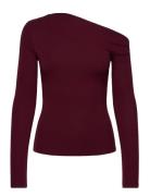 Draped Asymmetrical T-Shirt Tops T-shirts & Tops Long-sleeved Burgundy...