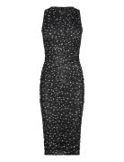 Felicia Spot Mesh Midi Dress Knælang Kjole Black Bardot