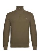 Cotton Micro Textured Half Zip Tops Knitwear Half Zip Jumpers Green GA...