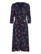 Floral Surplice Stretch Jersey Dress Knælang Kjole Navy Lauren Ralph L...