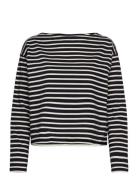 Striped Cotton Jersey Boatneck Top Tops T-shirts & Tops Long-sleeved N...