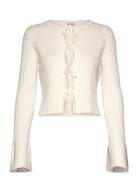 Emelie Knitted Bow Cardigan Tops Knitwear Cardigans Cream Bubbleroom