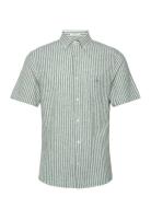 Reg Cotton Linen Stripe Ss Shirt Tops Shirts Linen Shirts Green GANT