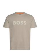 Te_Logotexture Tops T-Kortærmet Skjorte Beige BOSS