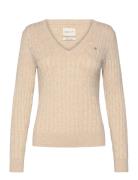 Stretch Cotton Cable V-Neck Tops Knitwear Jumpers Beige GANT