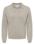 Onsadrian Reg 12 Ls Contrast Polo Knit Tops Polos Long-sleeved Cream O...