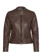 Diora Classic Leather Jacket Læderjakke Skindjakke Brown Jofama