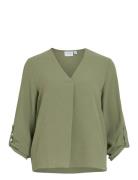 Vijosa 3/4 V-Neck Top - Noos Tops Blouses Long-sleeved Green Vila