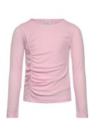 Top With Gathering At Front Tops T-shirts Long-sleeved T-Skjorte Pink ...