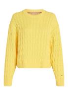 Soft Co Cable C-Nk Ls Swt Tops Knitwear Jumpers Yellow Tommy Hilfiger