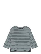 Triple-Striped T-Shirt Tops T-shirts Long-sleeved T-Skjorte Blue Mango