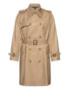 Double-Breasted Cotton-Blend Trench Coat Trenchcoat Frakke Beige Laure...