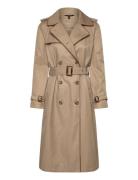 Double-Breasted Cotton-Blend Trench Coat Trenchcoat Frakke Beige Laure...