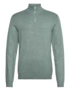 Half Zip Mélange Knit Tops Knitwear Half Zip Jumpers Green Lindbergh